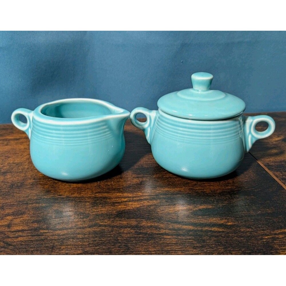 Vtg My First Fiesta Tea Set Teal Creamer Sugar Lid Fiestaware HLC Homer Laughlin
